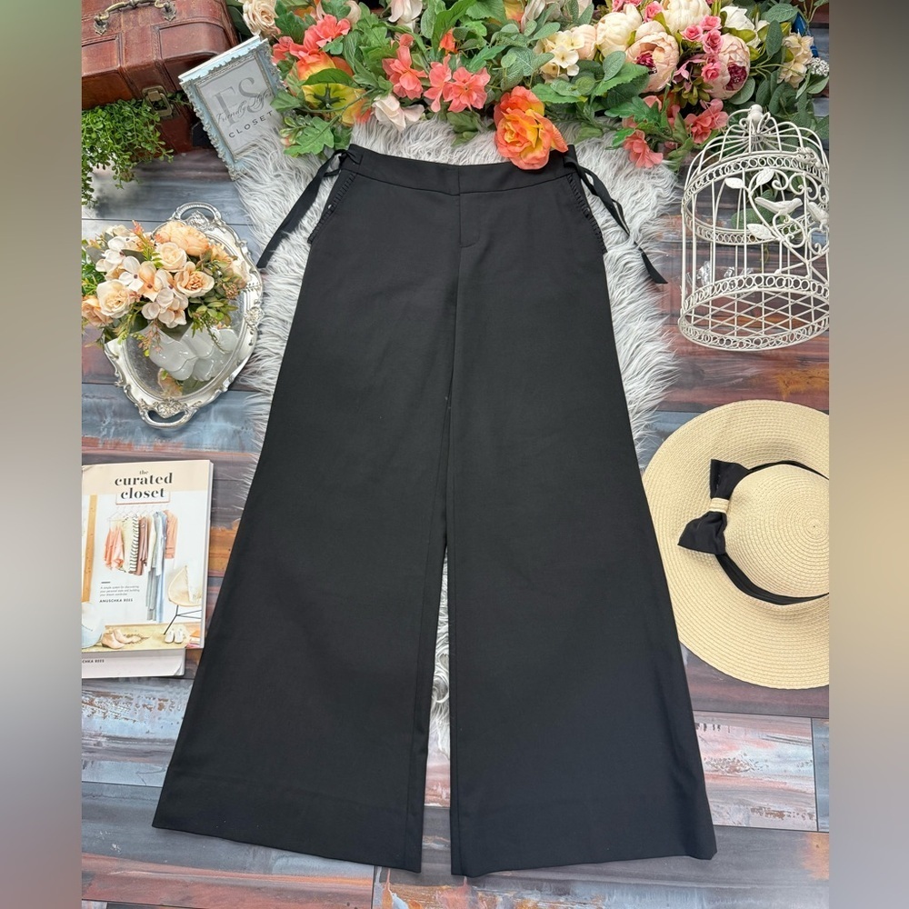 Rebecca Taylor Black Wide-Leg Tie Side Bow Trousers - Picture 9 of 13